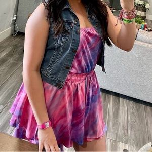 Tye Dye off shoulder bell sleeve layered romper